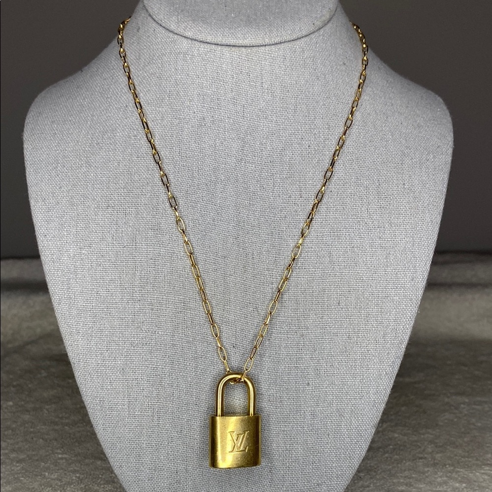 Louis Vuitton #318 Padlock Necklace w/ 14kt Gold Plated Paperclip Necklace (20")